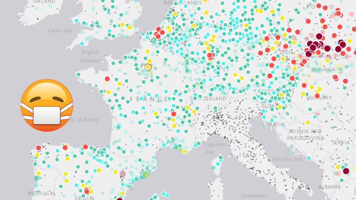 Cette carte interactive permet de connaître la pollution de l'air en Europe en temps (quasi) réel
