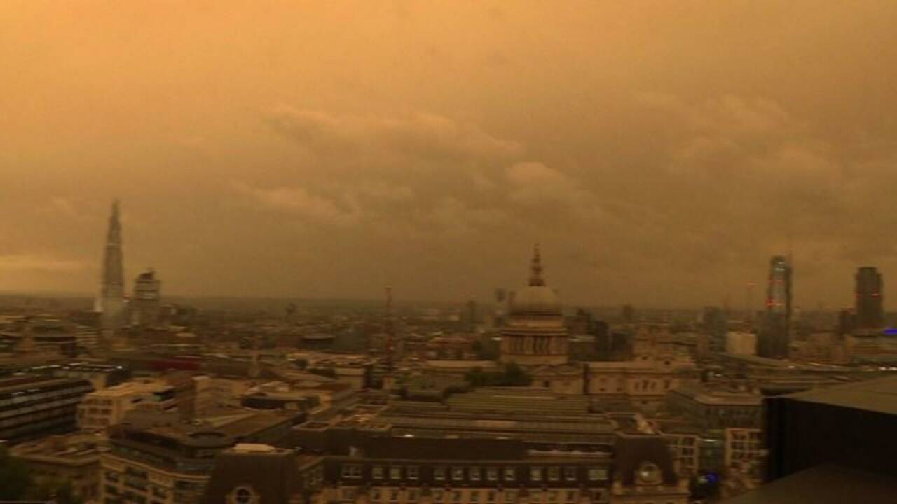 Tempête Ophelia: ciel jaune à Londres