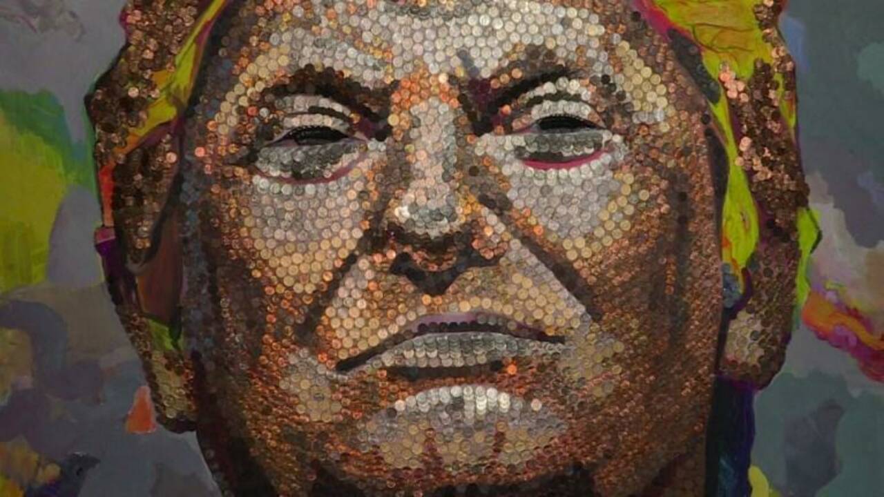 Un portrait de Donald Trump géant fait en pièces de monnaie