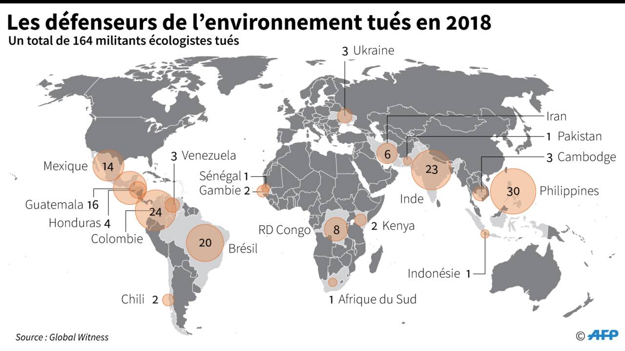 Plus de 160 défenseurs de l'environnement tués en 2018 selon une ONG