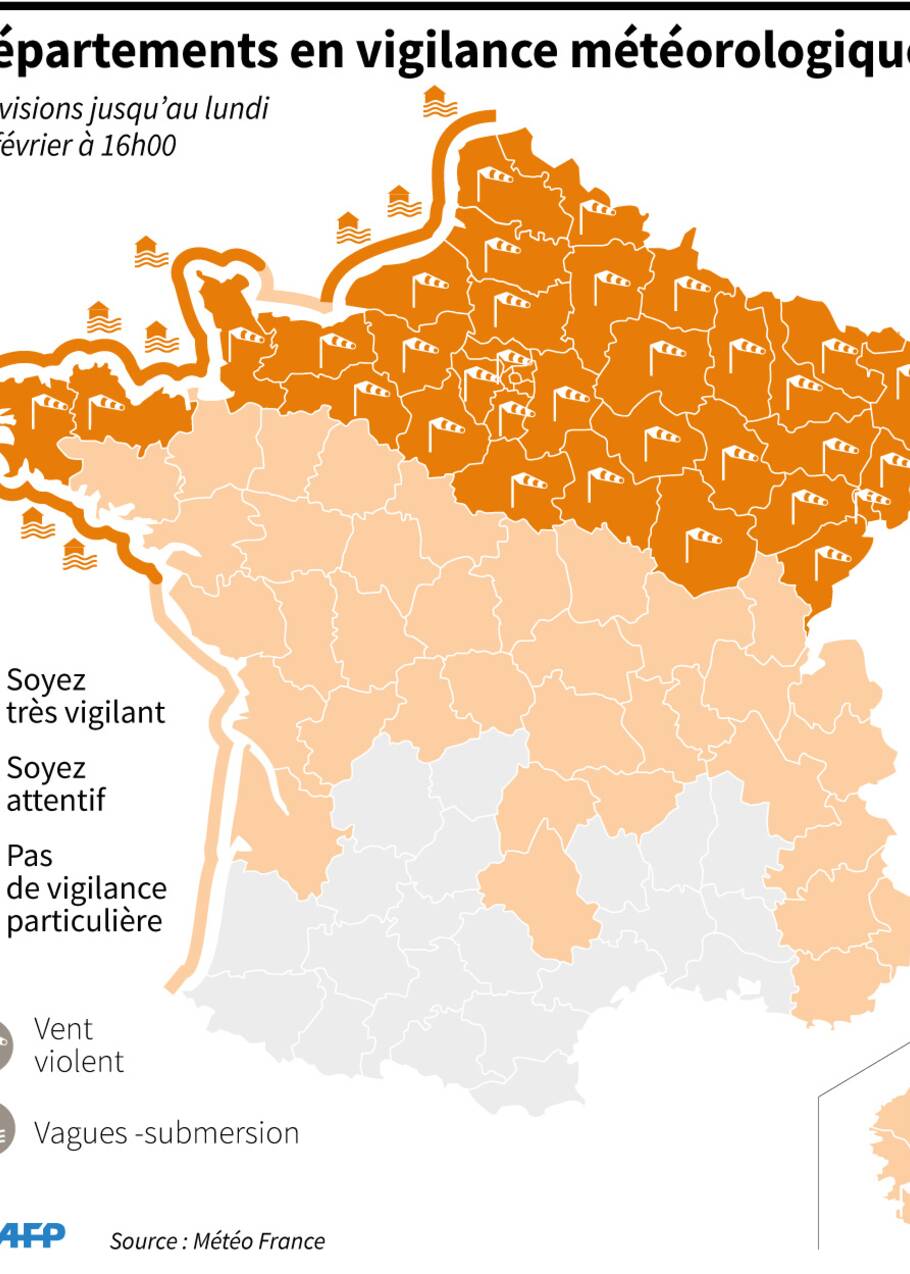 Tempête Ciara: 42 départements en vigilance orange