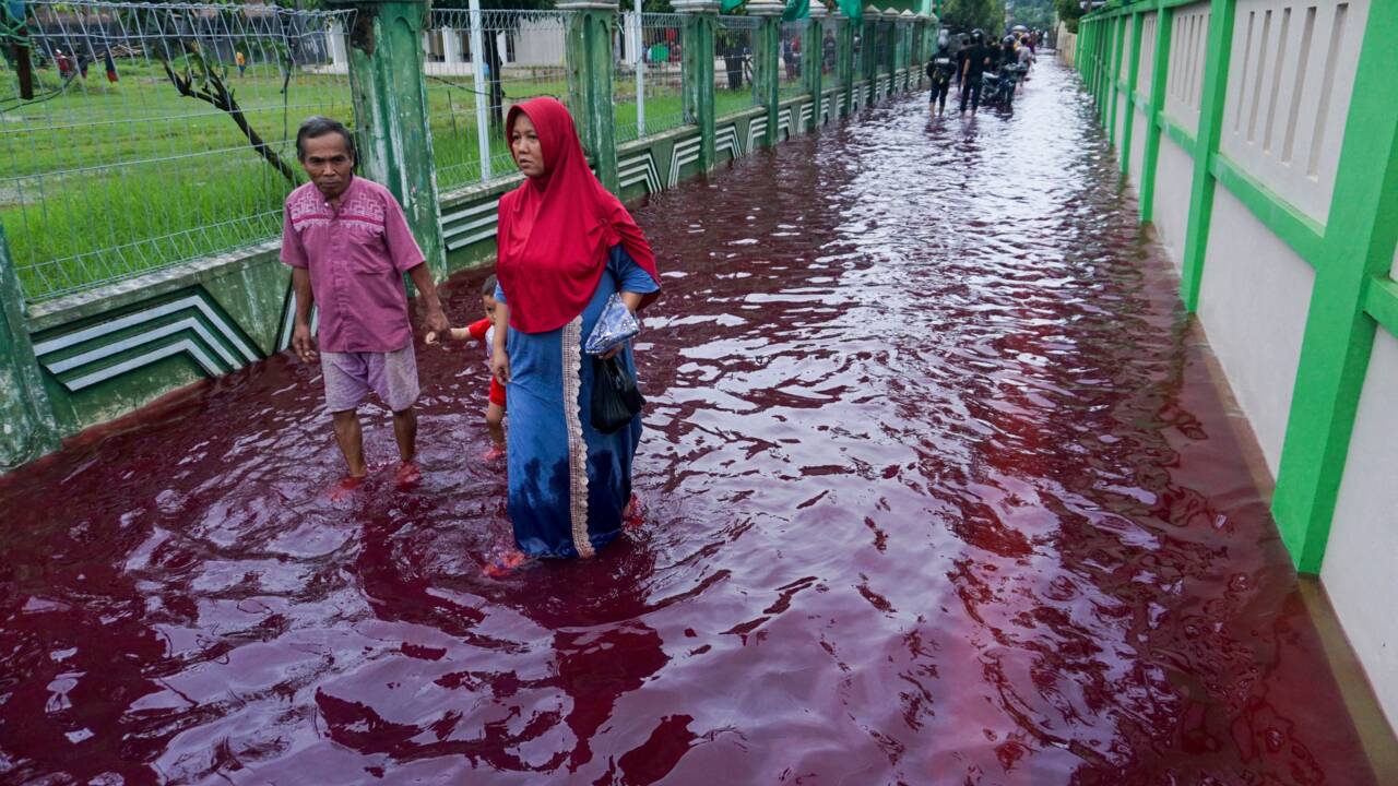 Indonésie: des flots de couleur rouge sang après des inondations
