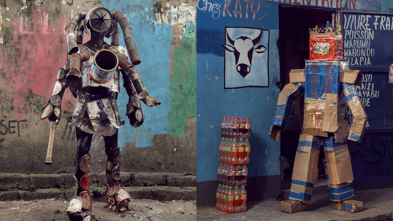Femme plastique, homme carton... En RDC, avec les "chevaliers masqués" de Kinshasa