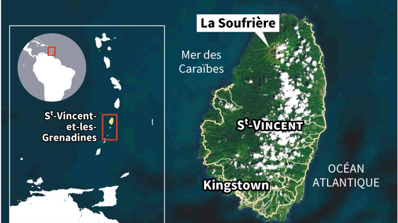 L'île de Saint-Vincent sous d'épaisses cendres après l'éruption de son volcan