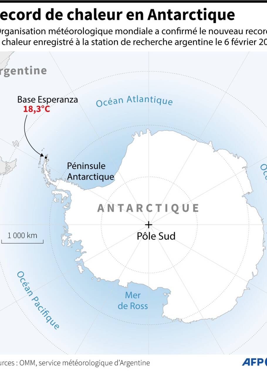 Record de chaleur sur l'Antarctique de 18,3 degrés Celsius le 6 février 2020