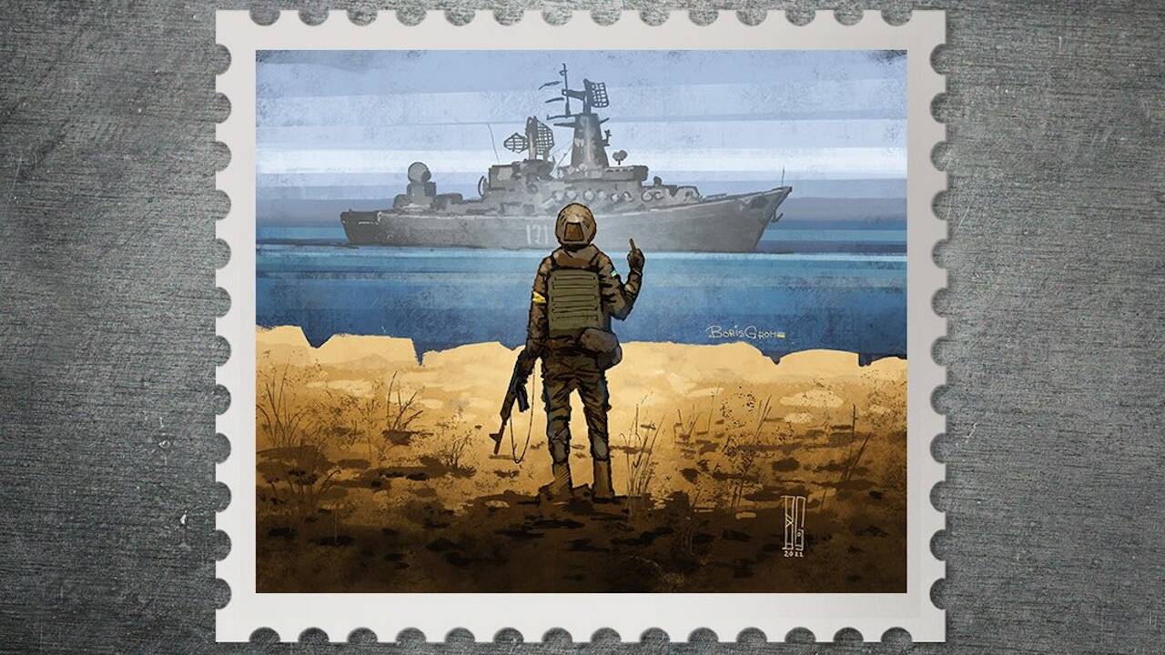 Dans un timbre, la poste ukrainienne fait un doigt d'honneur à la Russie