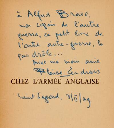Chez l’armée anglaise, Blaise Cendrars, Paris, Editions Corrêa, 1940, avec envoi autographe 