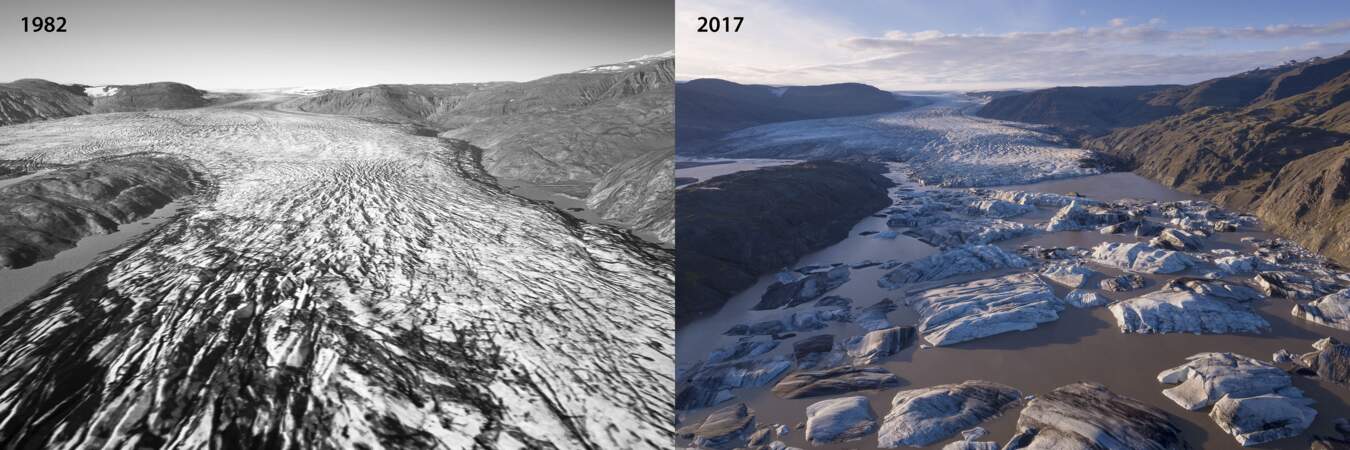 Le glacier Hoffellsjökull en 1982 et en 2017
