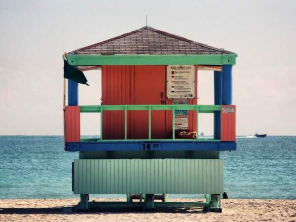 Poste de surveillance de baignade à South Beach, en Floride, aux Etats-Unis.