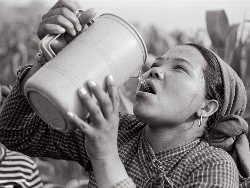 Pause pour Sarmila Tamange dans les champs à Nagarkot au Népal