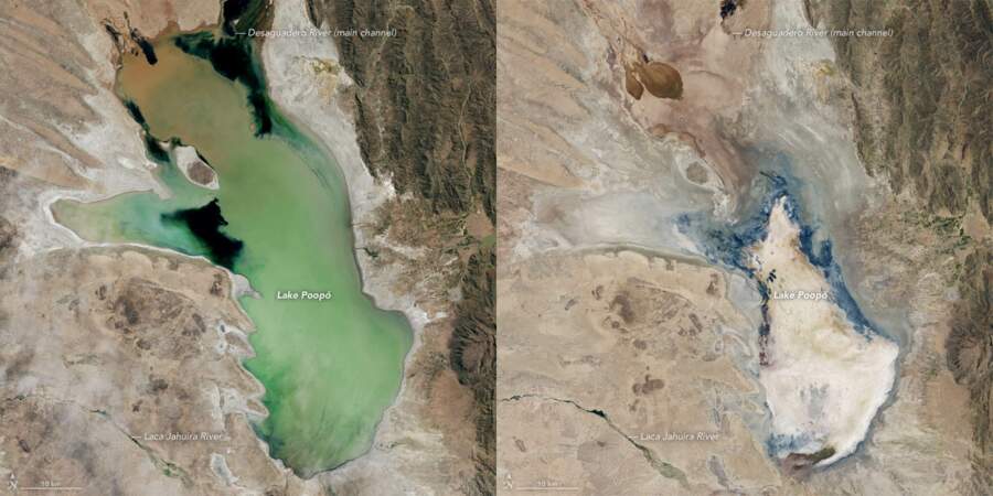 Le lac Poopó entre 2013 et 2016