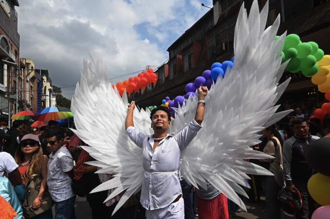 Parade des membres de la communauté LGBTQI+ à Katmandou, capitale du Népal, 31 août 2023.