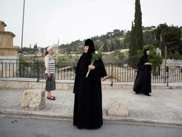 Scène de vie lors de la cérémonie des Rameaux, à Jérusalem