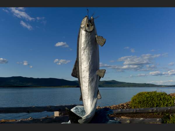 Sculpture d'un saumon au Nouveau-Brunswick, en Gaspésie, au Québec