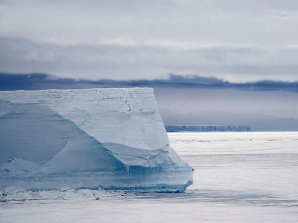 Iceberg piégé par la banquise, en Antarctique. 