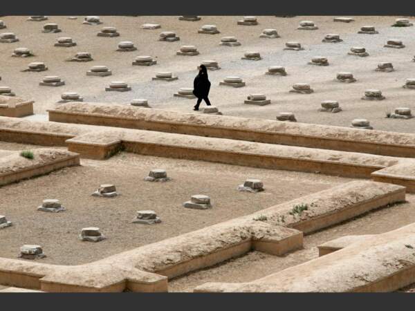 Une femme passe dans les ruines de Persépolis, en Iran.