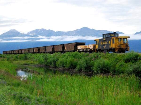 Train à l’arrêt dans la région d’Anchorage en Alaska, aux Etats-Unis