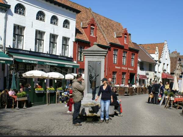 Les cochers de Bruges, en Belgique, abreuvent leurs chevaux à la fontaine de la Wijngaardplein.