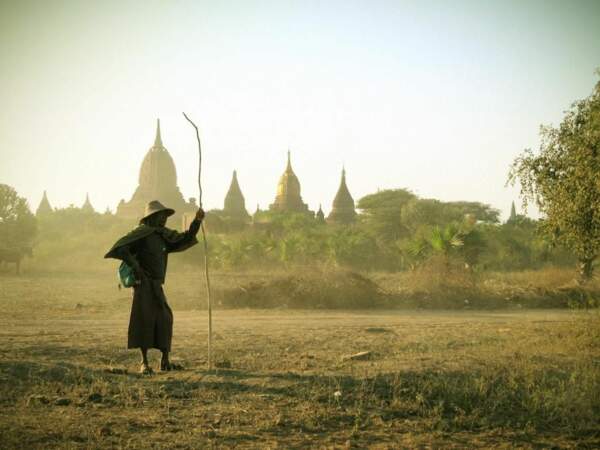 Berger dans la plaine de Bagan, en Birmanie. 