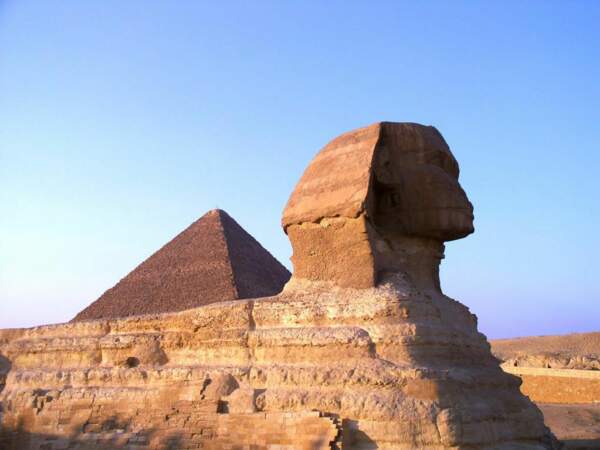 Le Sphinx de Gizeh se dresse sur le plateau de Gizeh, en Egypte.