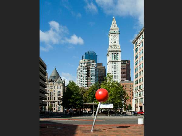 Un panneau touristique en forme de sucette, à Boston (Massachusetts, Etats-Unis).