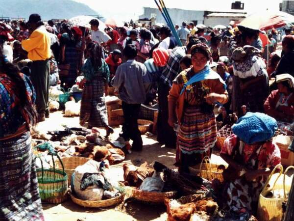 Des vendeuses de poulets au marché de Sololá, à Guatemala. 