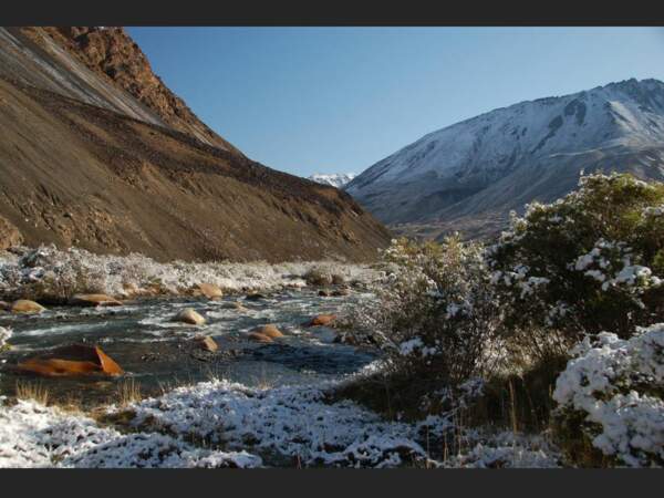 Vallée enneigée, au Pamir (Tadjikistan).