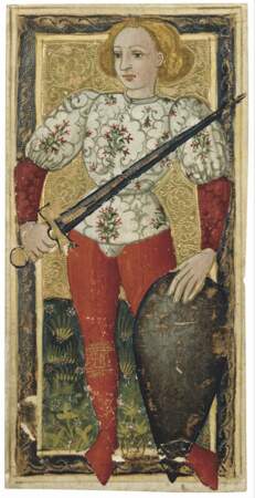 Tarot dit de Charles VI, le Valet d’épée, entourage d’Apollonio di Giovanni, Florence, vers 1460