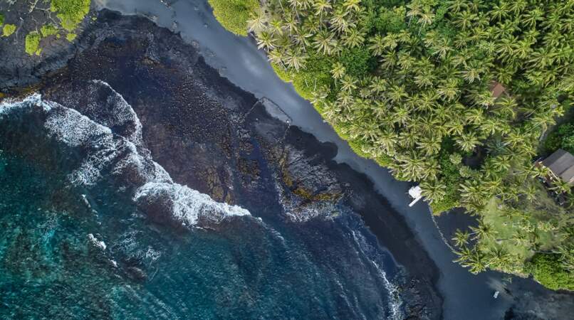Les plages de sable noir de Kilauea, Hawaï